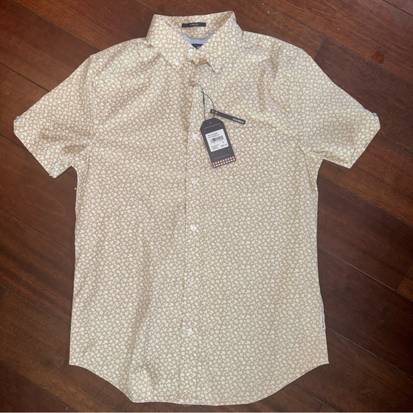 Ben Sherman Blue Stretch Shirt Floral Print Button Up Short Sleeve Men S NWT $89 - Picture 1 of 6